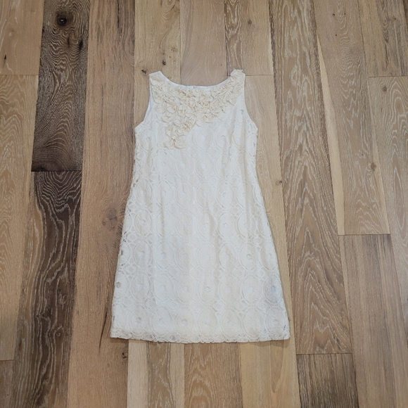 Ronni Ivory Lace Dress Floral Neckline Sleeveless Party Cocktail size 10 - Picture 4 of 9